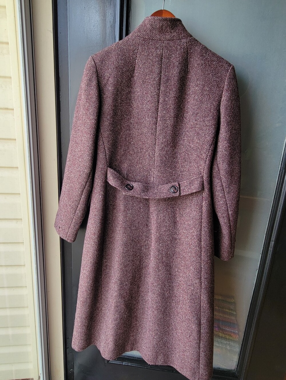 VTG Bromleigh burgundy button Tweed Wool Double Breasted Military Coat USA Med - Picture 3 of 13